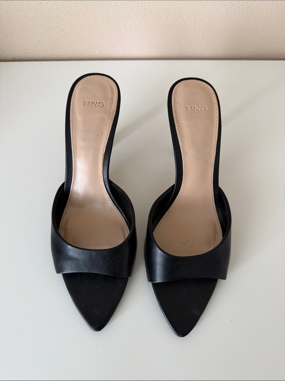 Mango Black Leather Mule Heels 37 (6.5)
